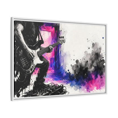 Side Mockup 9. Abstract Bass Player Vibrant Bass Player Art shown as framed canvas print