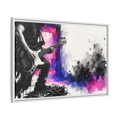Side Mockup 10. Abstract Bass Player Vibrant Bass Player Art shown as framed canvas print