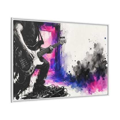 Side Mockup 7. Abstract Bass Player Vibrant Bass Player Art shown as framed canvas print