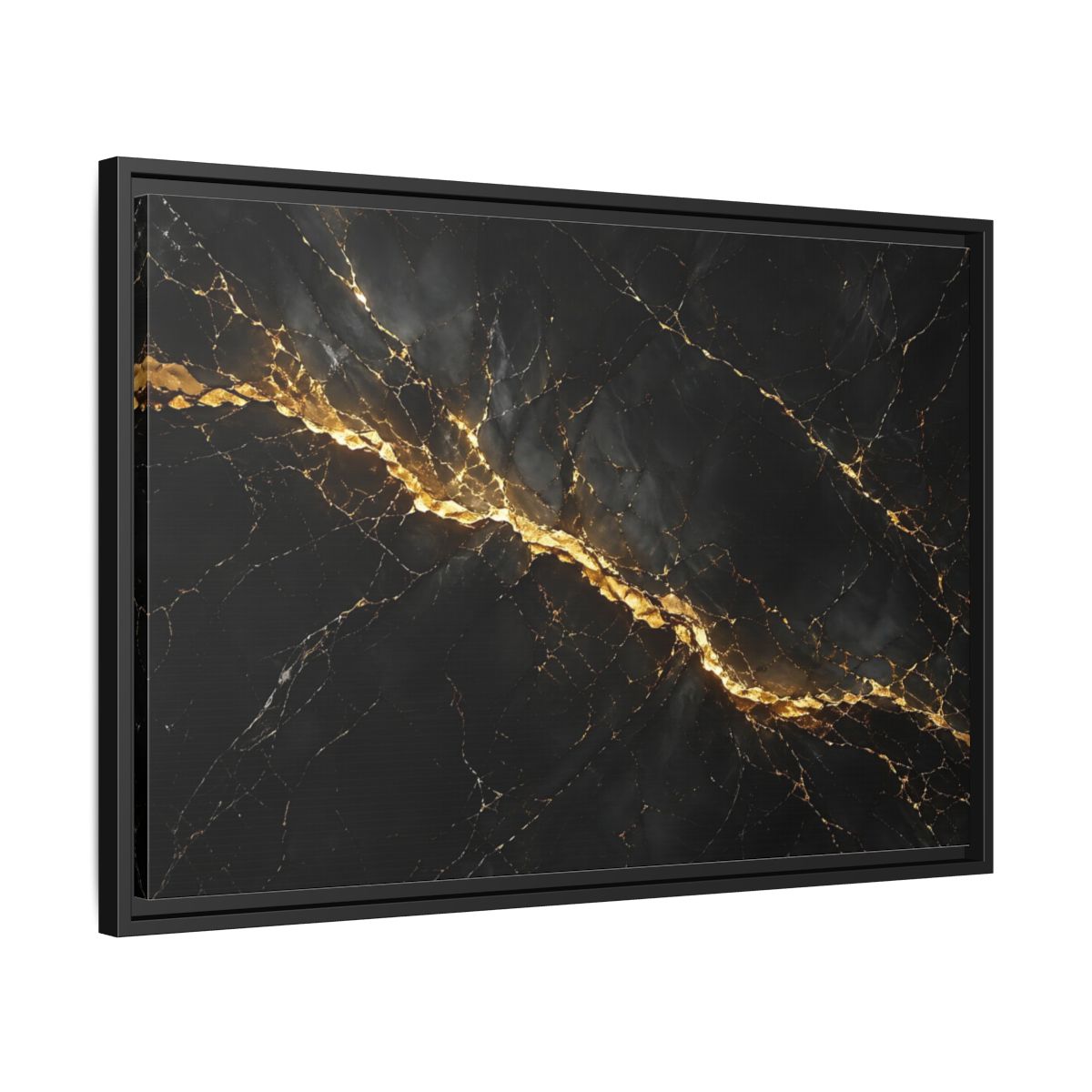 Side Mockup 14. Abstract Black Marble Black Gold shown as stretched canvas wall art