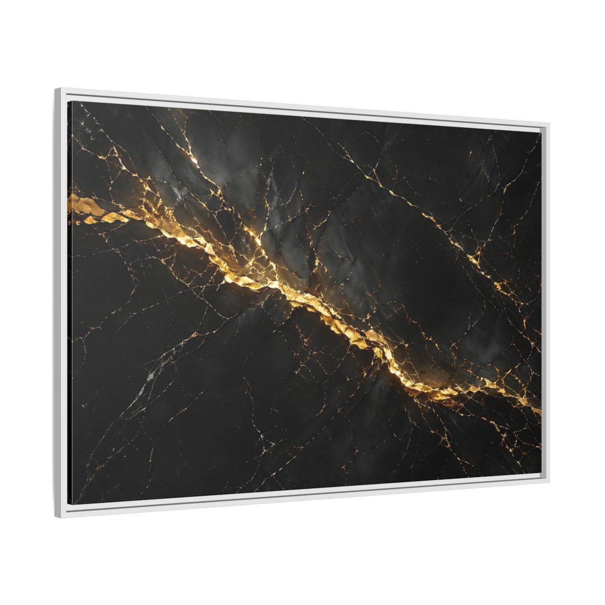 Side Mockup 7. Abstract Black Marble Black Gold shown as stretched canvas wall art