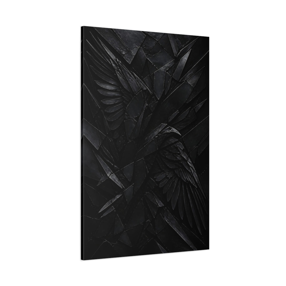 Side Mockup 1. Abstract Black Wings shown as canvas print