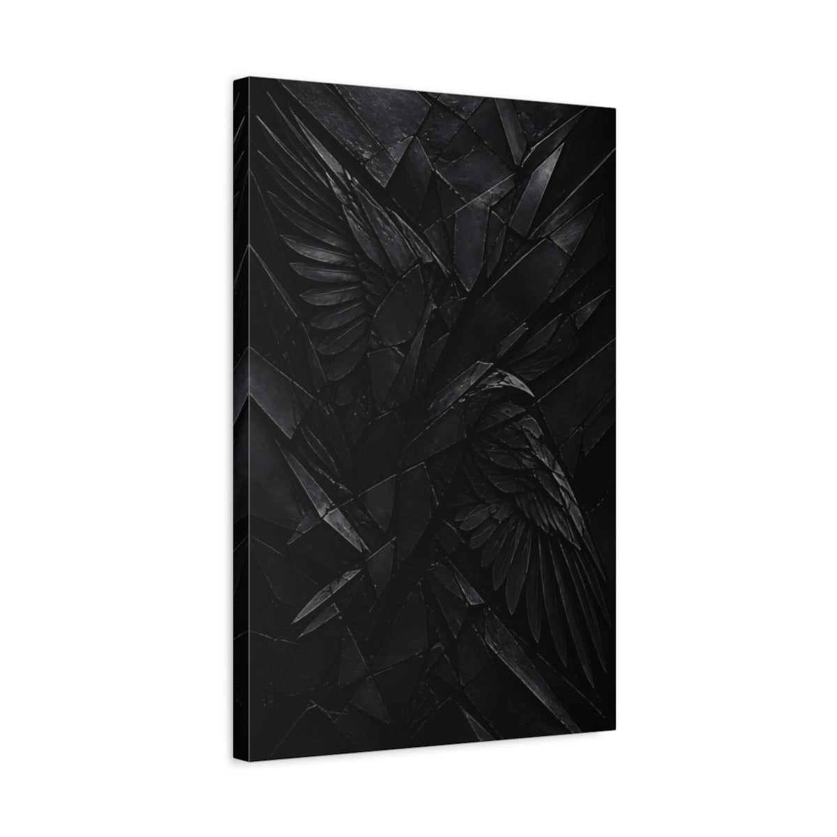 Side Mockup 3. Abstract Black Wings shown as canvas print