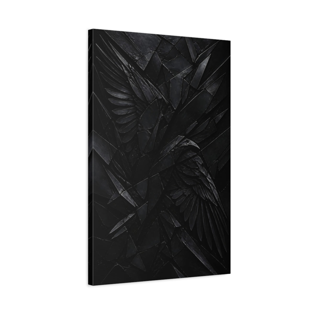 Side Mockup 2. Abstract Black Wings shown as canvas print