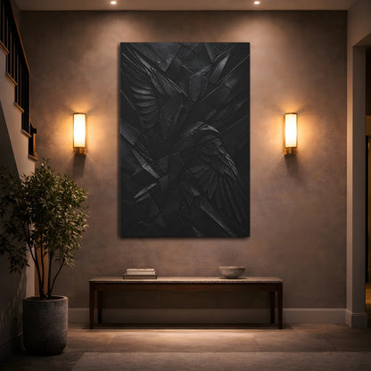 Mockup 2. Abstract Black Wings shown as canvas print
