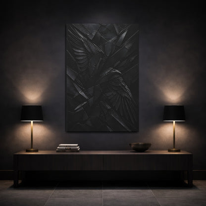 Mockup 3. Abstract Black Wings shown as canvas print