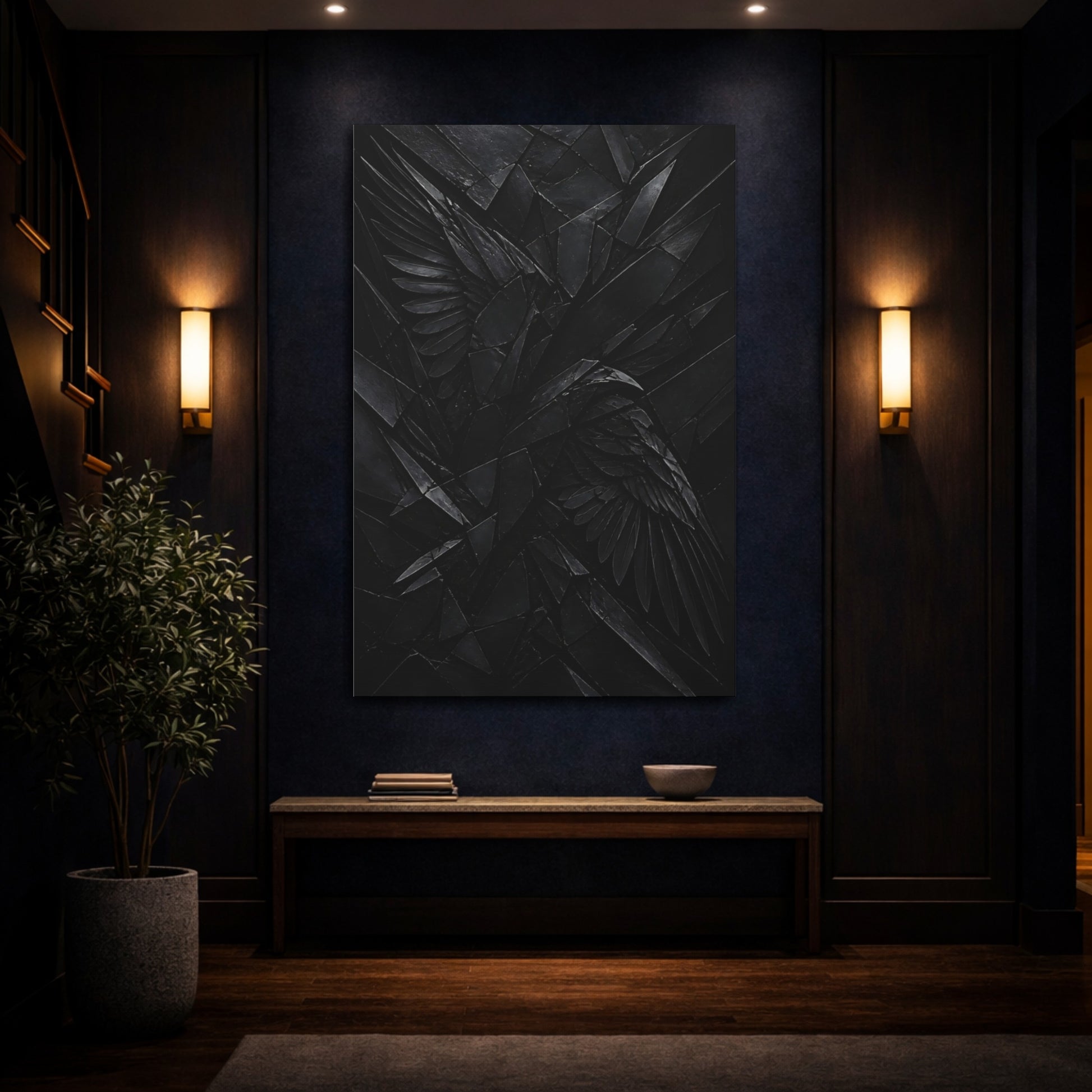 Mockup 4. Abstract Black Wings shown as canvas print