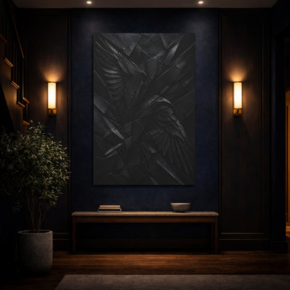 Mockup 4. Abstract Black Wings shown as canvas print