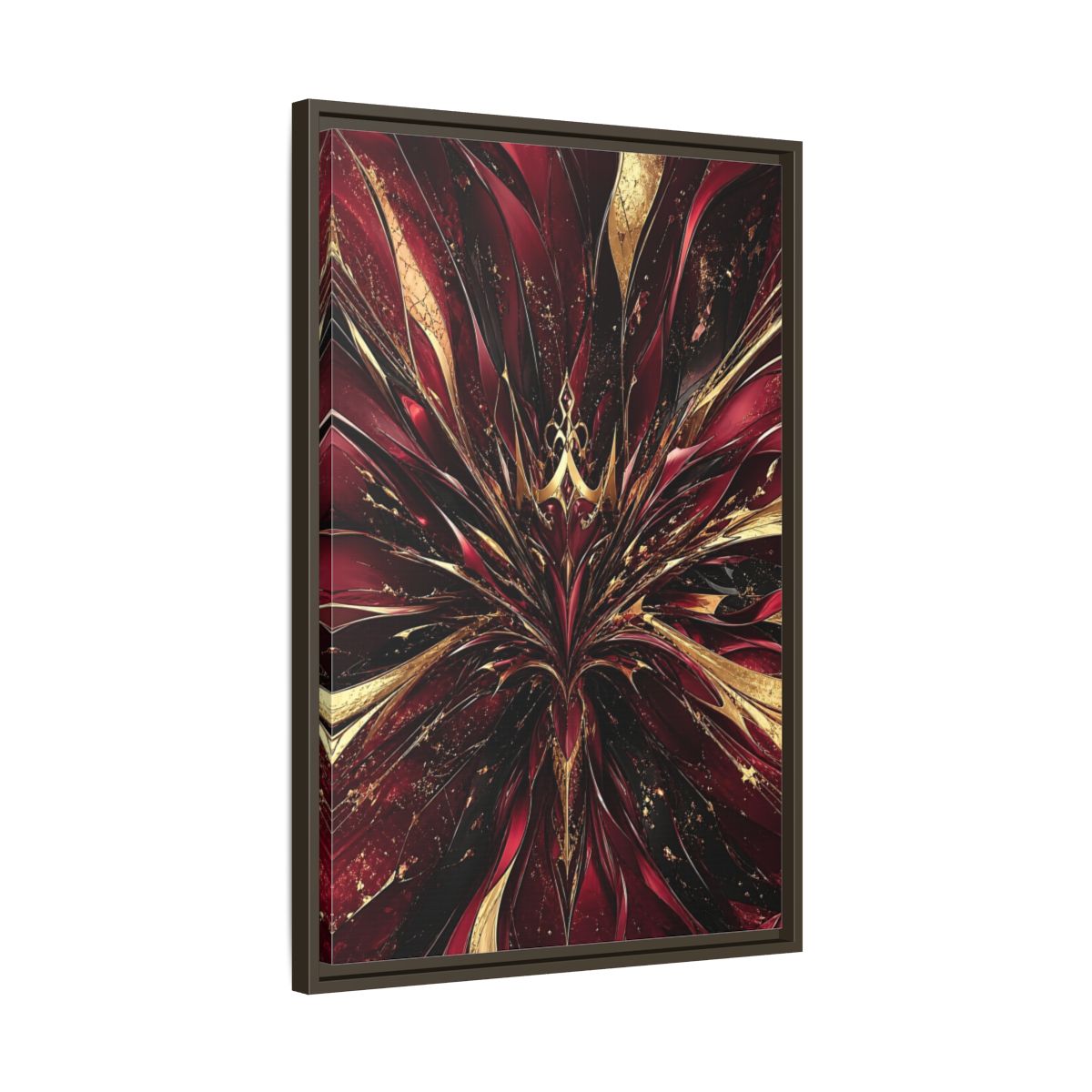Side Mockup 11. Abstract Abstract Bloom Crimson Gold Abstract shown as stretched canvas wall art