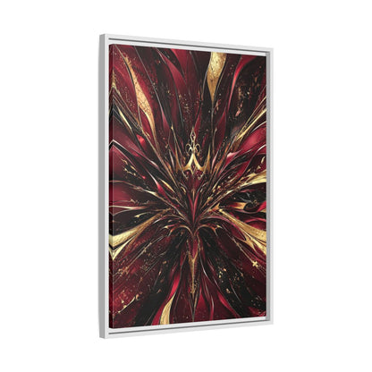 Side Mockup 10. Abstract Abstract Bloom Crimson Gold Abstract shown as stretched canvas wall art