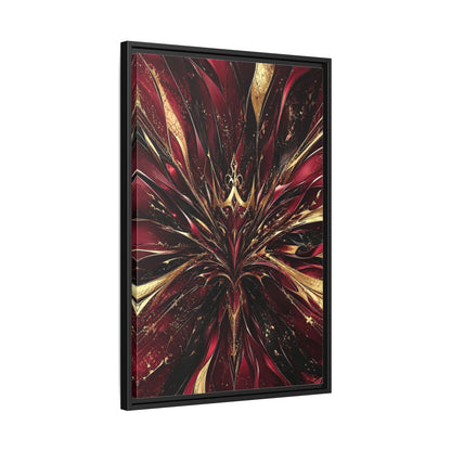 Side Mockup 14. Abstract Abstract Bloom Crimson Gold Abstract shown as stretched canvas wall art