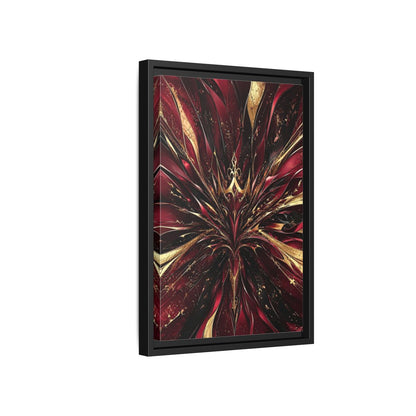 Side Mockup 6. Abstract Abstract Bloom Crimson Gold Abstract shown as stretched canvas wall art