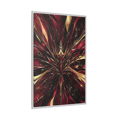 Side Mockup 7. Abstract Abstract Bloom Crimson Gold Abstract shown as stretched canvas wall art