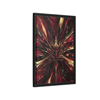Side Mockup 3. Abstract Abstract Bloom Crimson Gold Abstract shown as stretched canvas wall art