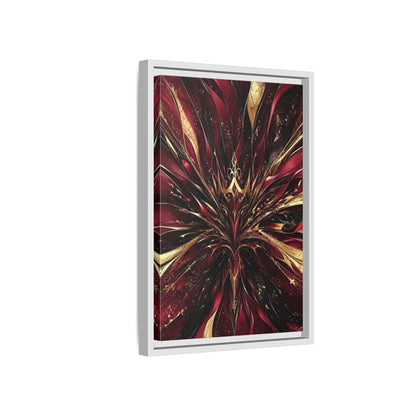 Side Mockup 4. Abstract Abstract Bloom Crimson Gold Abstract shown as stretched canvas wall art