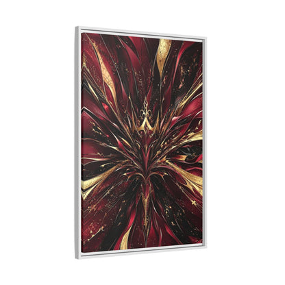 Side Mockup 9. Abstract Abstract Bloom Crimson Gold Abstract shown as stretched canvas wall art
