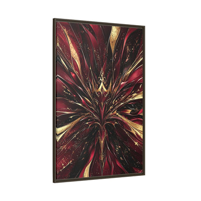 Side Mockup 8. Abstract Abstract Bloom Crimson Gold Abstract shown as stretched canvas wall art