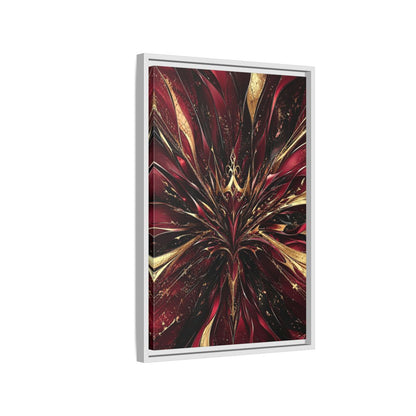 Side Mockup 1. Abstract Abstract Bloom Crimson Gold Abstract shown as stretched canvas wall art