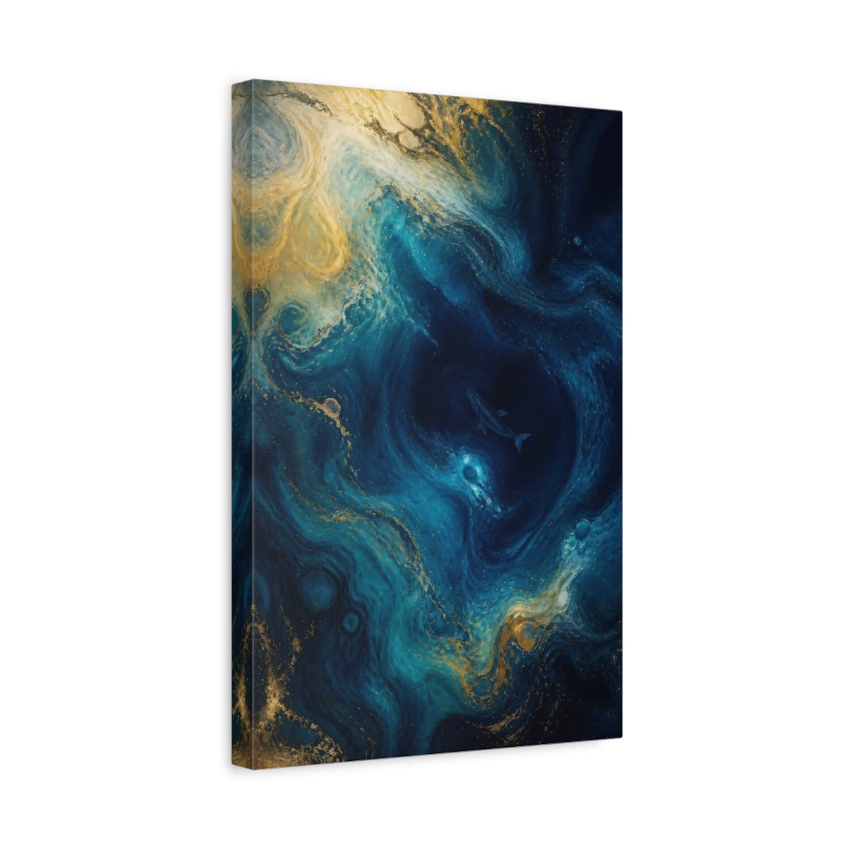 Side Mockup 4. Abstract Blue Whale shown as canvas print