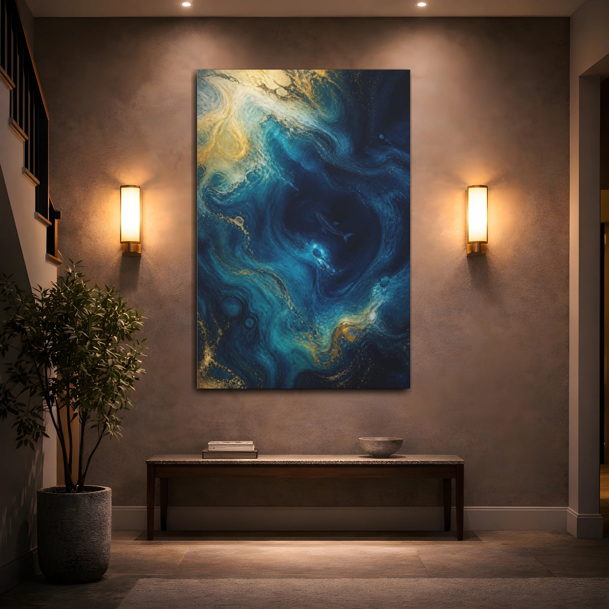 Mockup 2. Abstract Blue Whale shown as canvas print