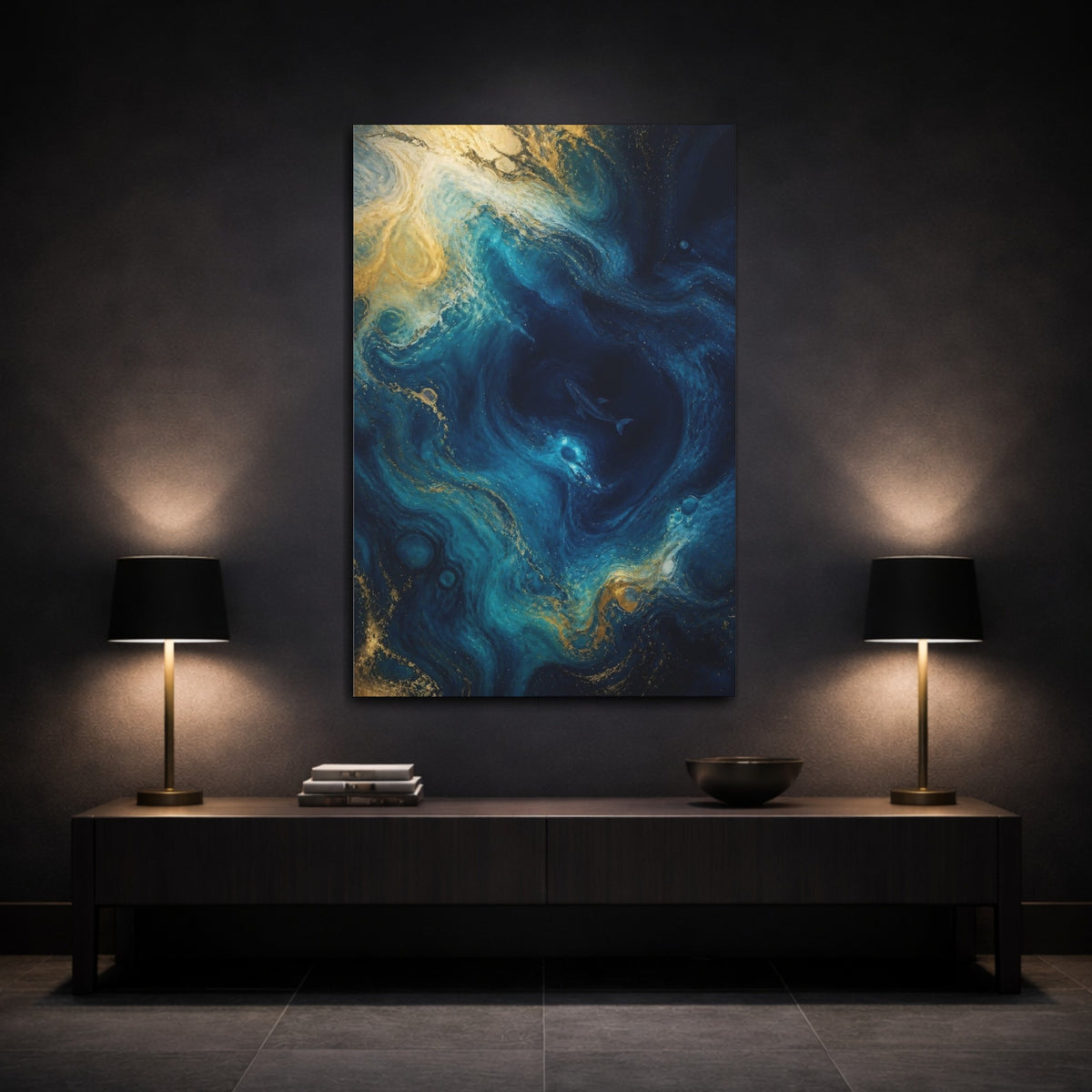 Mockup 3. Abstract Blue Whale shown as canvas print