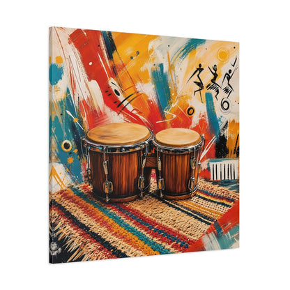 Side Mockup 1. Abstract Bongo Drums Colorful Music shown as canvas print