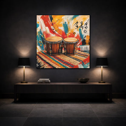 Mockup 3. Abstract Bongo Drums Colorful Music shown as canvas print