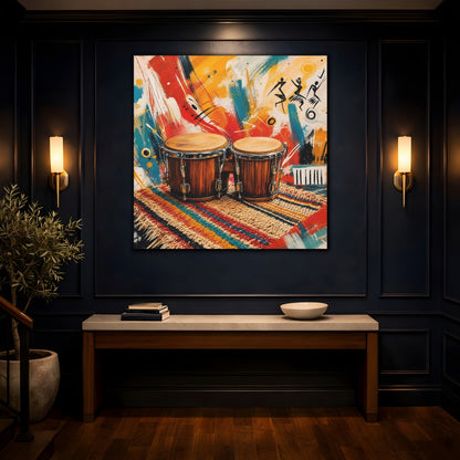 Mockup 4. Abstract Bongo Drums Colorful Music shown as canvas print