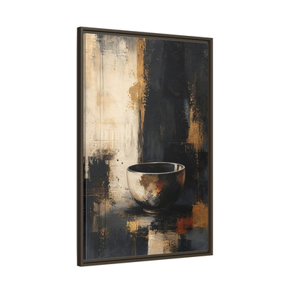 Abstract Bowl Black Gold Framed Canvas Wall Art - Decor for Living Room, Above Console Table shown as canvas wall art