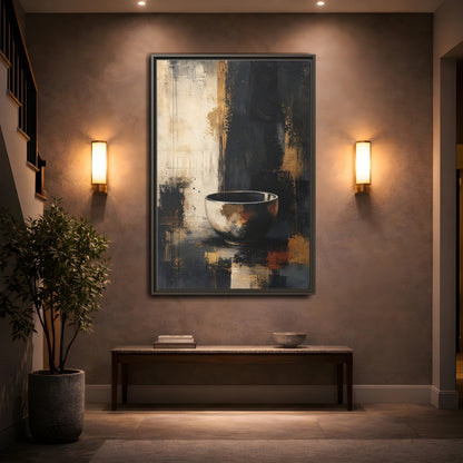 Abstract Bowl Black Gold Framed Canvas Wall Art - Decor for Living Room, Above Console Table shown as canvas wall art