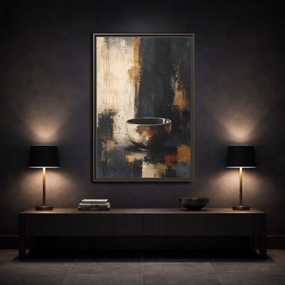 Abstract Bowl Black Gold Framed Canvas Wall Art - Decor for Living Room, Above Console Table shown as canvas wall art