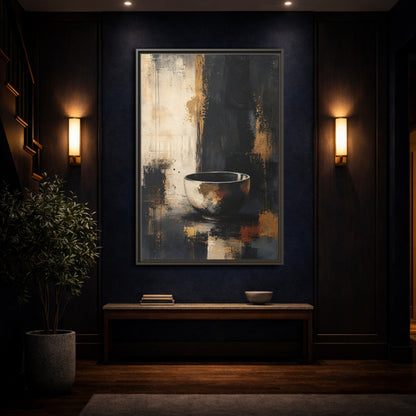 Abstract Bowl Black Gold Framed Canvas Wall Art - Decor for Living Room, Above Console Table shown as canvas wall art
