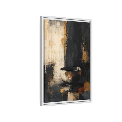 Abstract Bowl Black Gold Framed Canvas Wall Art - Decor for Living Room, Above Console Table shown as canvas wall art