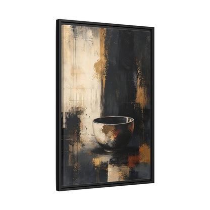 Abstract Bowl Black Gold Framed Canvas Wall Art - Decor for Living Room, Above Console Table shown as canvas wall art
