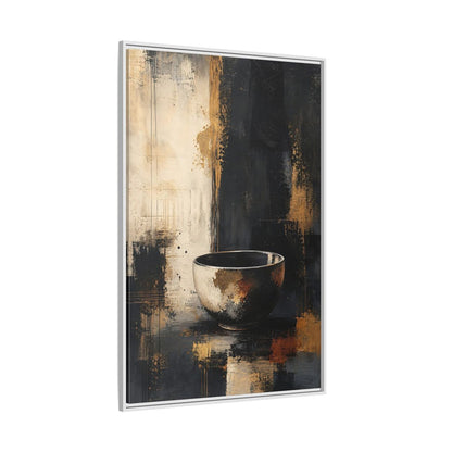 Abstract Bowl Black Gold Framed Canvas Wall Art - Decor for Living Room, Above Console Table shown as canvas wall art