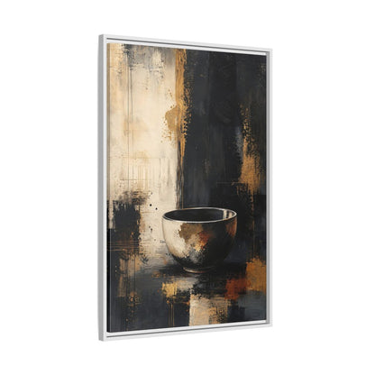 Abstract Bowl Black Gold Framed Canvas Wall Art - Decor for Living Room, Above Console Table shown as canvas wall art