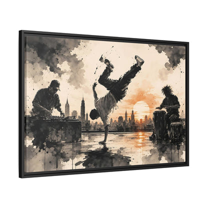 Side Mockup 13. Abstract Breakdancer Orange And Black Urban shown as framed canvas print