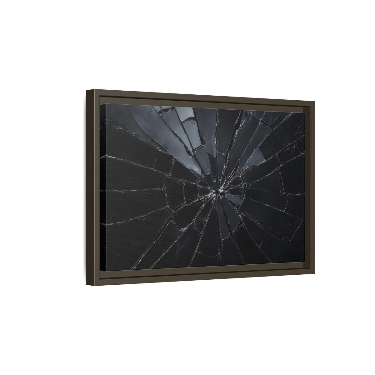 Side Mockup 5. Abstract Broken Glass Black And Grey shown as stretched canvas wall art