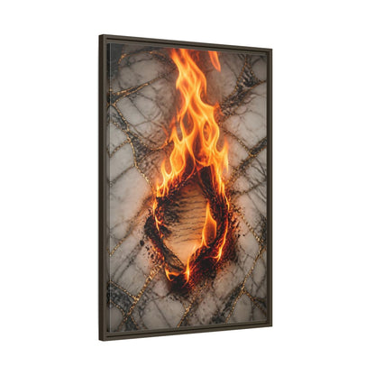 Abstract Burning Paper Orange Gold Art Framed Canvas Wall Print Framed Canvas Wall Art - Living Room shown as canvas wall art