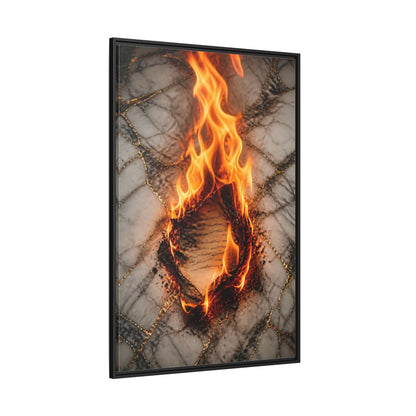 Abstract Burning Paper Orange Gold Art Framed Canvas Wall Print Framed Canvas Wall Art - Living Room shown as canvas wall art