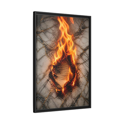 Abstract Burning Paper Orange Gold Art Framed Canvas Wall Print Framed Canvas Wall Art - Living Room shown as canvas wall art