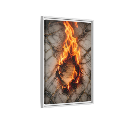 Abstract Burning Paper Orange Gold Art Framed Canvas Wall Print Framed Canvas Wall Art - Living Room shown as canvas wall art