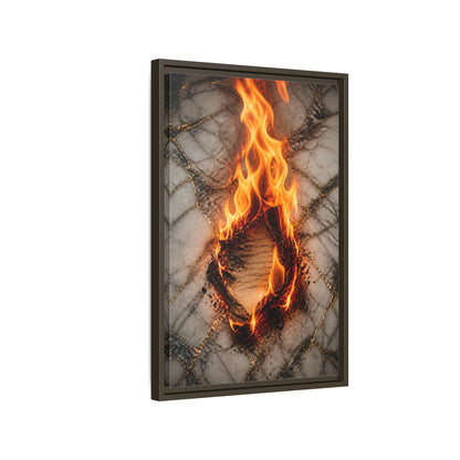 Abstract Burning Paper Orange Gold Art Framed Canvas Wall Print Framed Canvas Wall Art - Living Room shown as canvas wall art