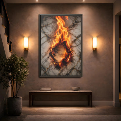 Abstract Burning Paper Orange Gold Art Framed Canvas Wall Print Framed Canvas Wall Art - Living Room shown as canvas wall art
