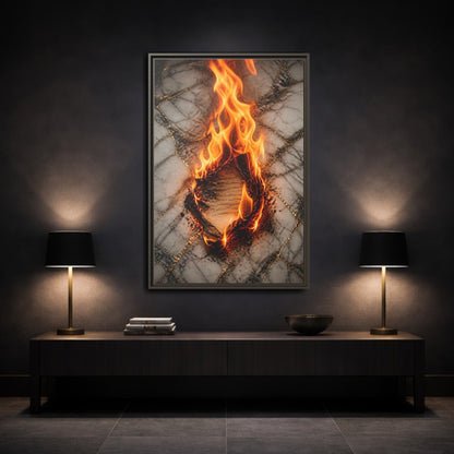 Abstract Burning Paper Orange Gold Art Framed Canvas Wall Print Framed Canvas Wall Art - Living Room shown as canvas wall art