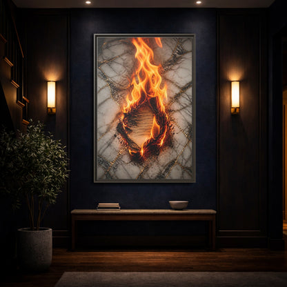 Abstract Burning Paper Orange Gold Art Framed Canvas Wall Print Framed Canvas Wall Art - Living Room shown as canvas wall art