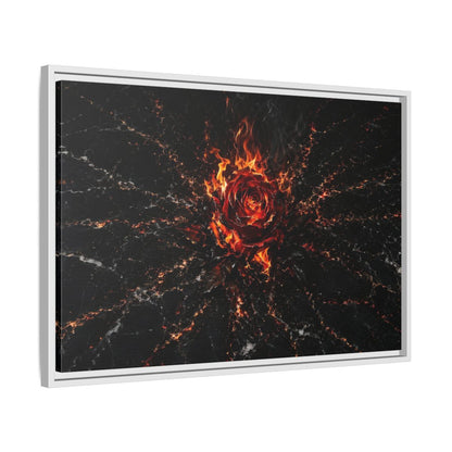 Side Mockup 10. Abstract Burning Rose Red And Black Rose shown as stretched canvas wall art