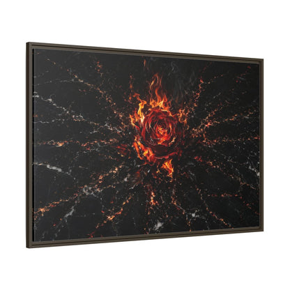Side Mockup 8. Abstract Burning Rose Red And Black Rose shown as stretched canvas wall art