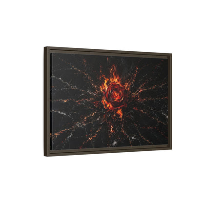 Side Mockup 2. Abstract Burning Rose Red And Black Rose shown as stretched canvas wall art