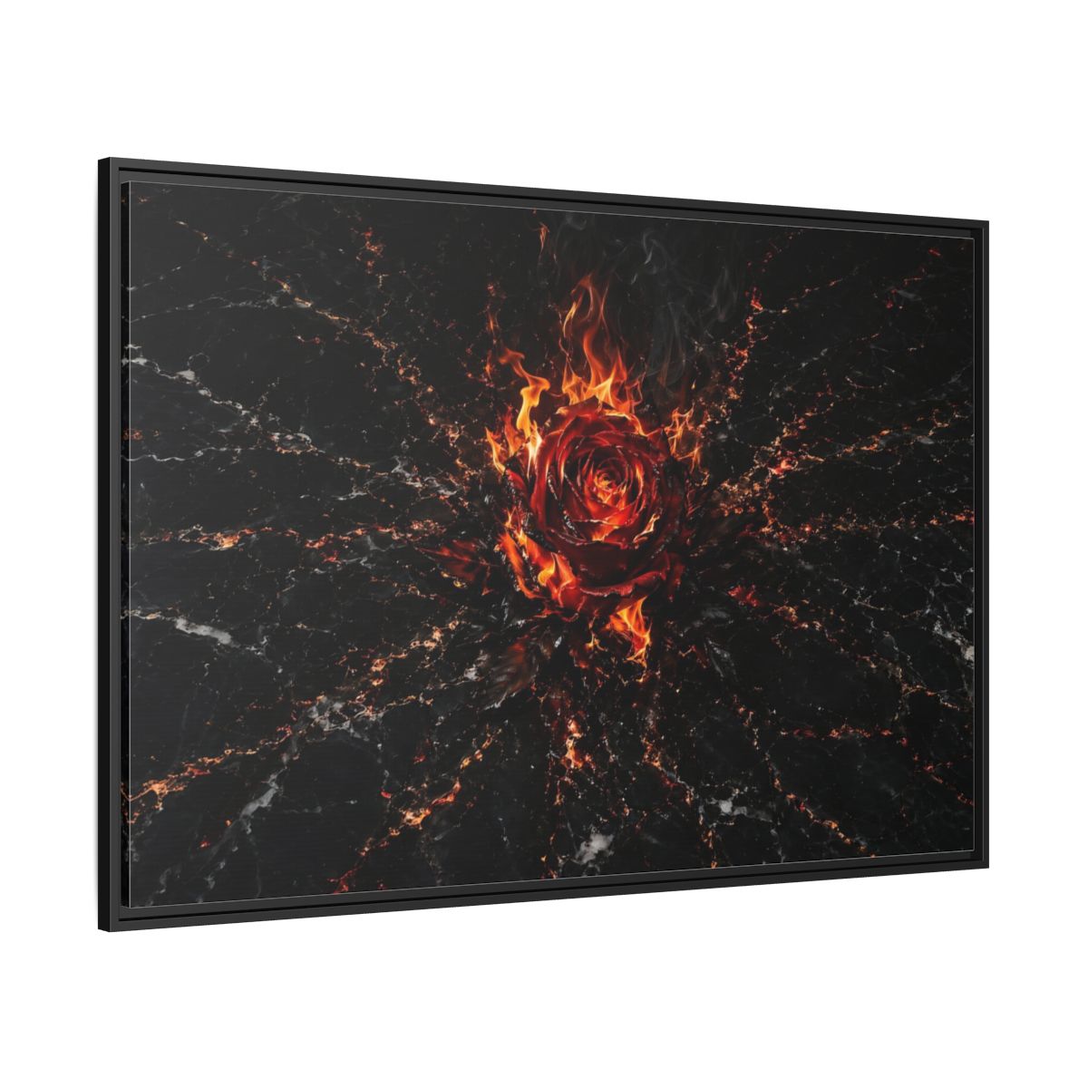 Side Mockup 12. Abstract Burning Rose Red And Black Rose shown as stretched canvas wall art